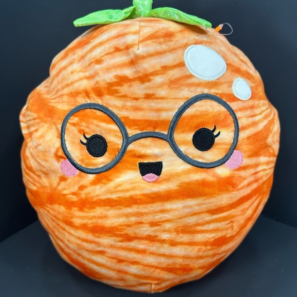 Squishmallow Orange Plush Pillow with Glasses size 14” pre owned Exellent cond